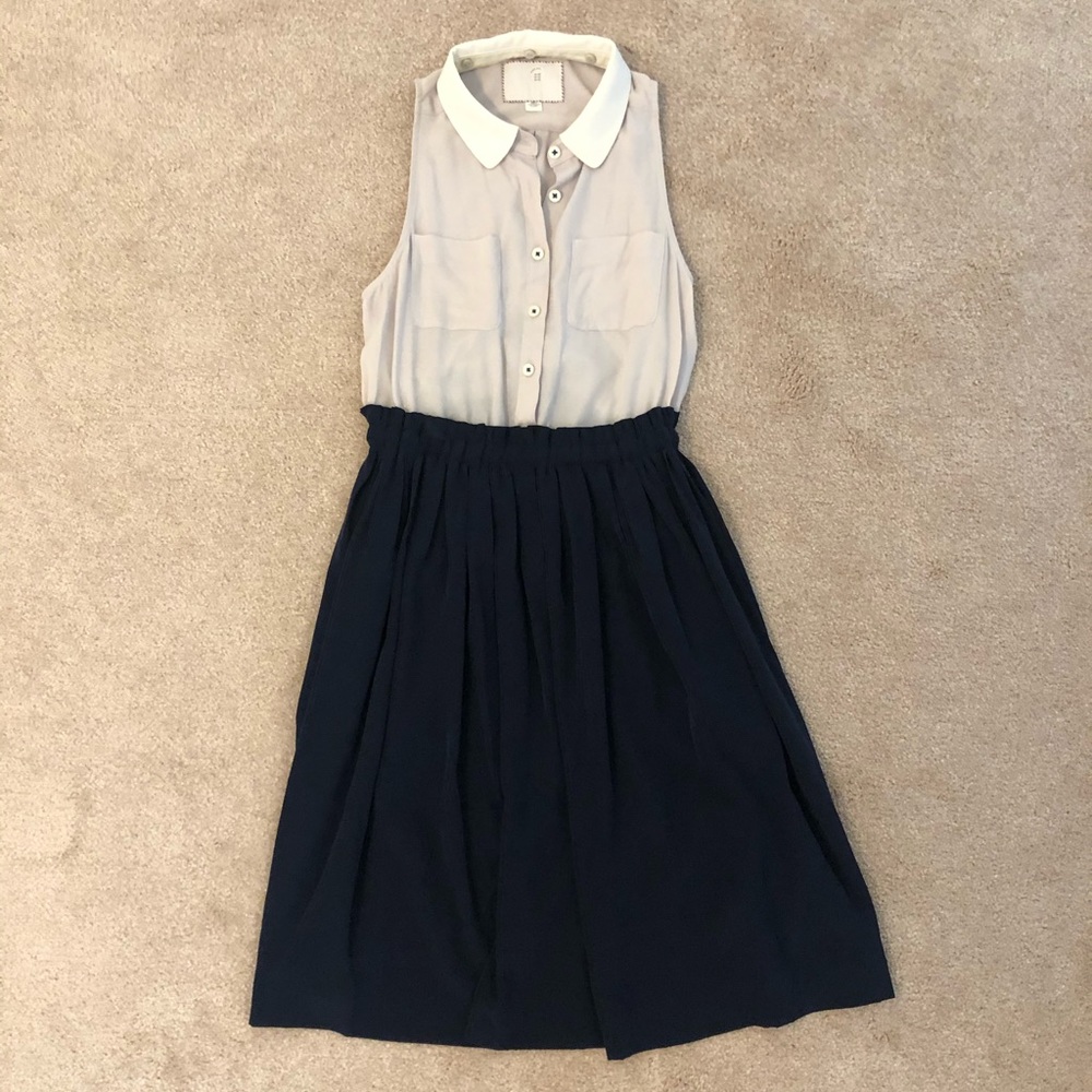 Anthropologie cream and navy dress size 00